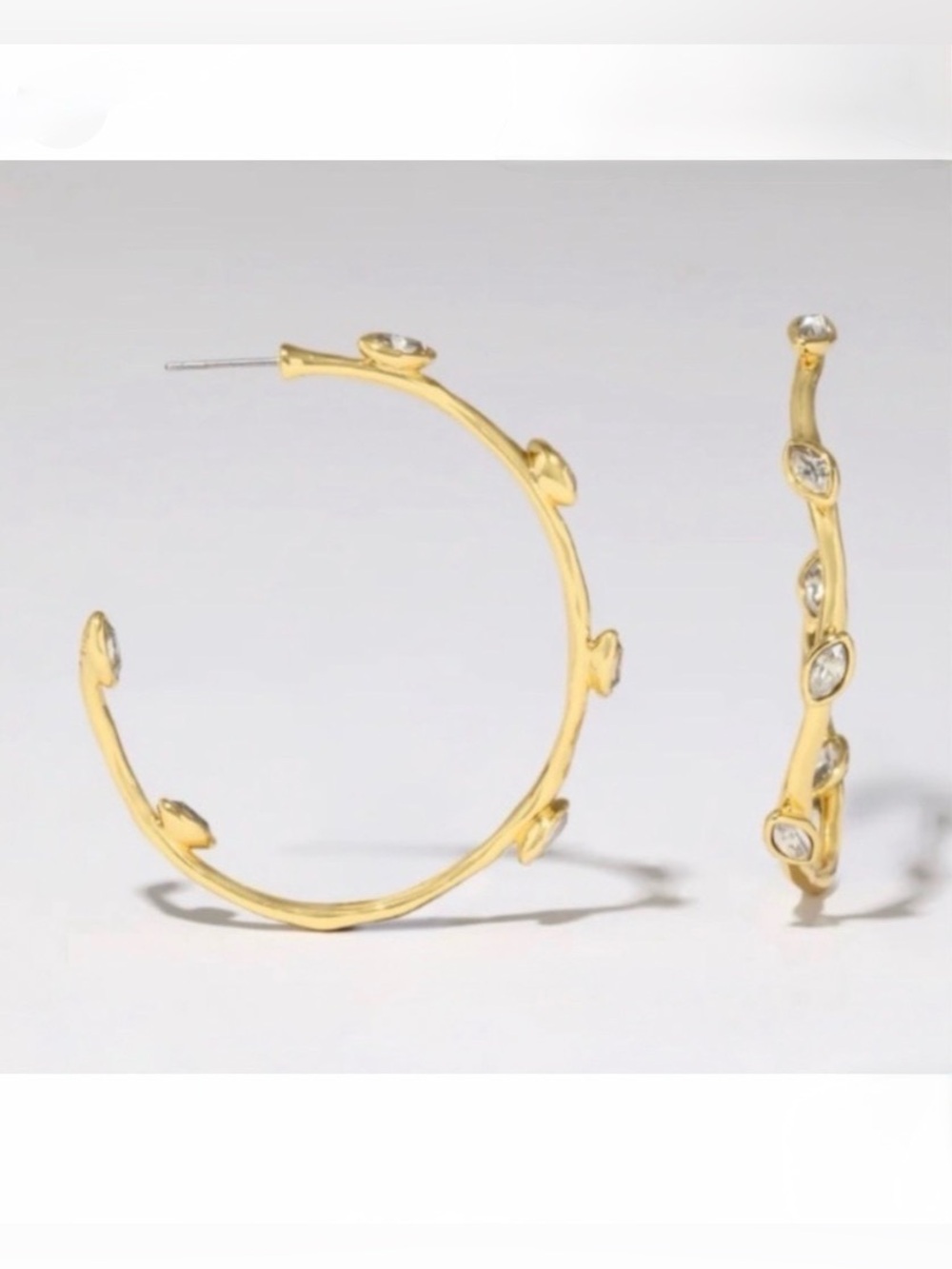 NEW ALEXIS BITTAR Navette Crystal Hoop Drop Earrings Gold CZ MY16
